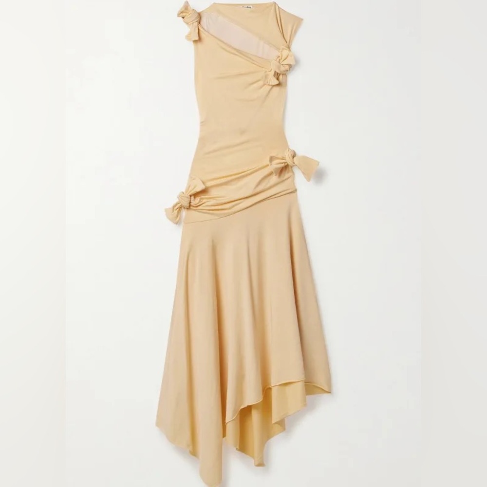 Acne Beige Asymmetrical Dress with Bow Details